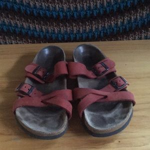Tatami Birkenstocks Red Strapped Sandals
